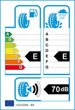 Opór toczenia: E, Hamowanie na mokrej nawierzchni: E, Hałas zewnętrzny: 2 - 70dB Opór toczenia: E, Hamowanie na mokrej nawierzchni: E, Hałas zewnętrzny: 2 - 70dB