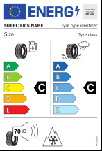  Opór toczenia: C, Hamowanie na mokrej nawierzchni: C, Hałas zewnętrzny: 1 - 70dB