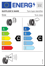  Opór toczenia: C, Hamowanie na mokrej nawierzchni: C, Hałas zewnętrzny: V - 73dB