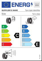 Opór toczenia: C, Hamowanie na mokrej nawierzchni: E, Hałas zewnętrzny: 1 - 68dB  Opór toczenia: C, Hamowanie na mokrej nawierzchni: E, Hałas zewnętrzny: 1 - 68dB