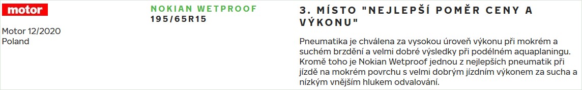 Nokian Wetproof - wynik testu Motor
